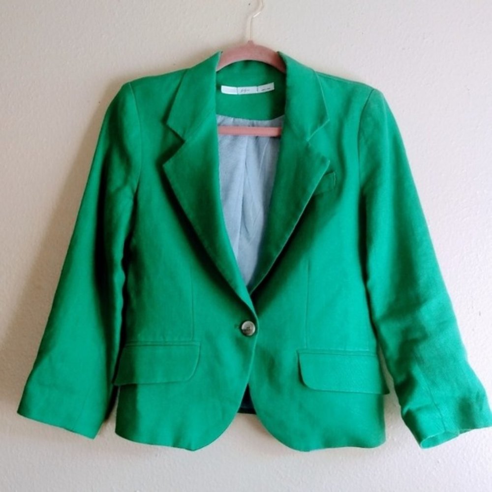Gibson Lined Linen Blazer Kelly Green Small